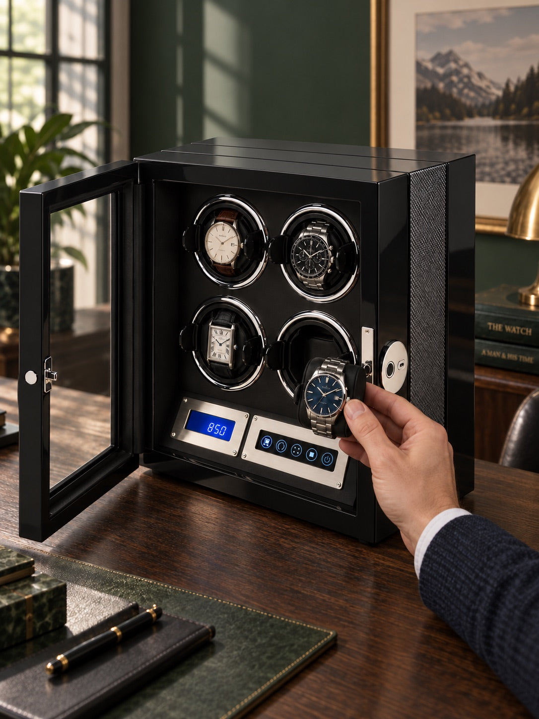 Main plaçant une montre dans le remontoir Blackwood 4