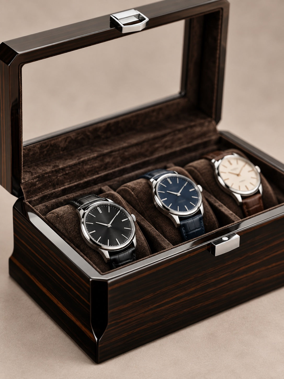 Détail de l’intérieur brun du coffret Clarendon 3