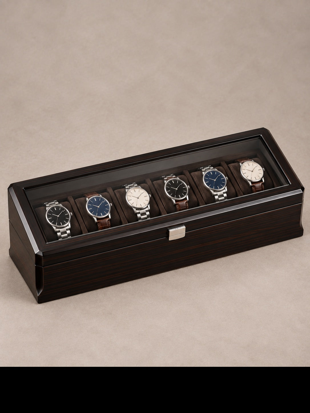 Coffret Clarendon 6 fermé, couvercle vitré