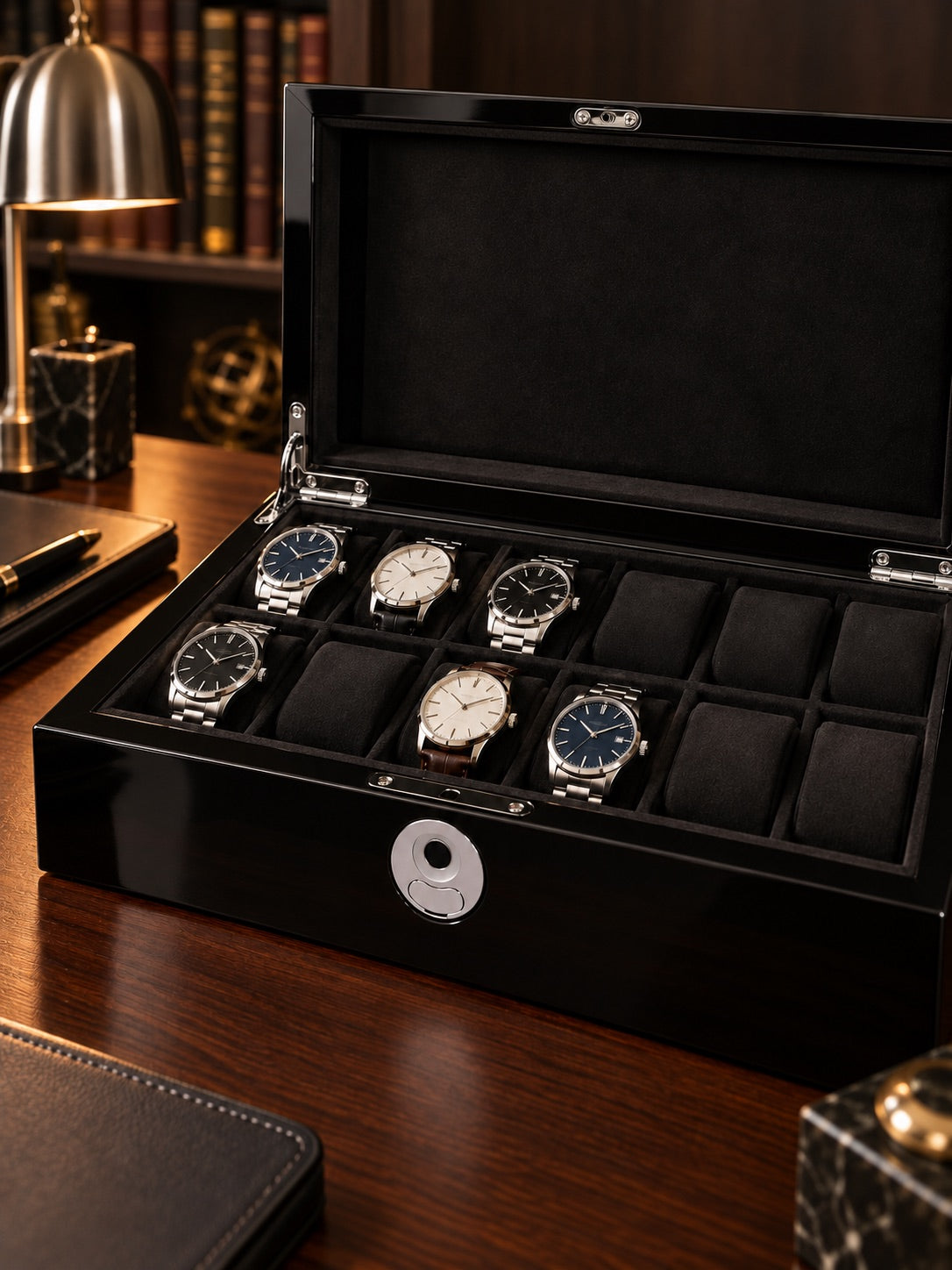Gros plan sur le coffret Kensington 12 noir laqué