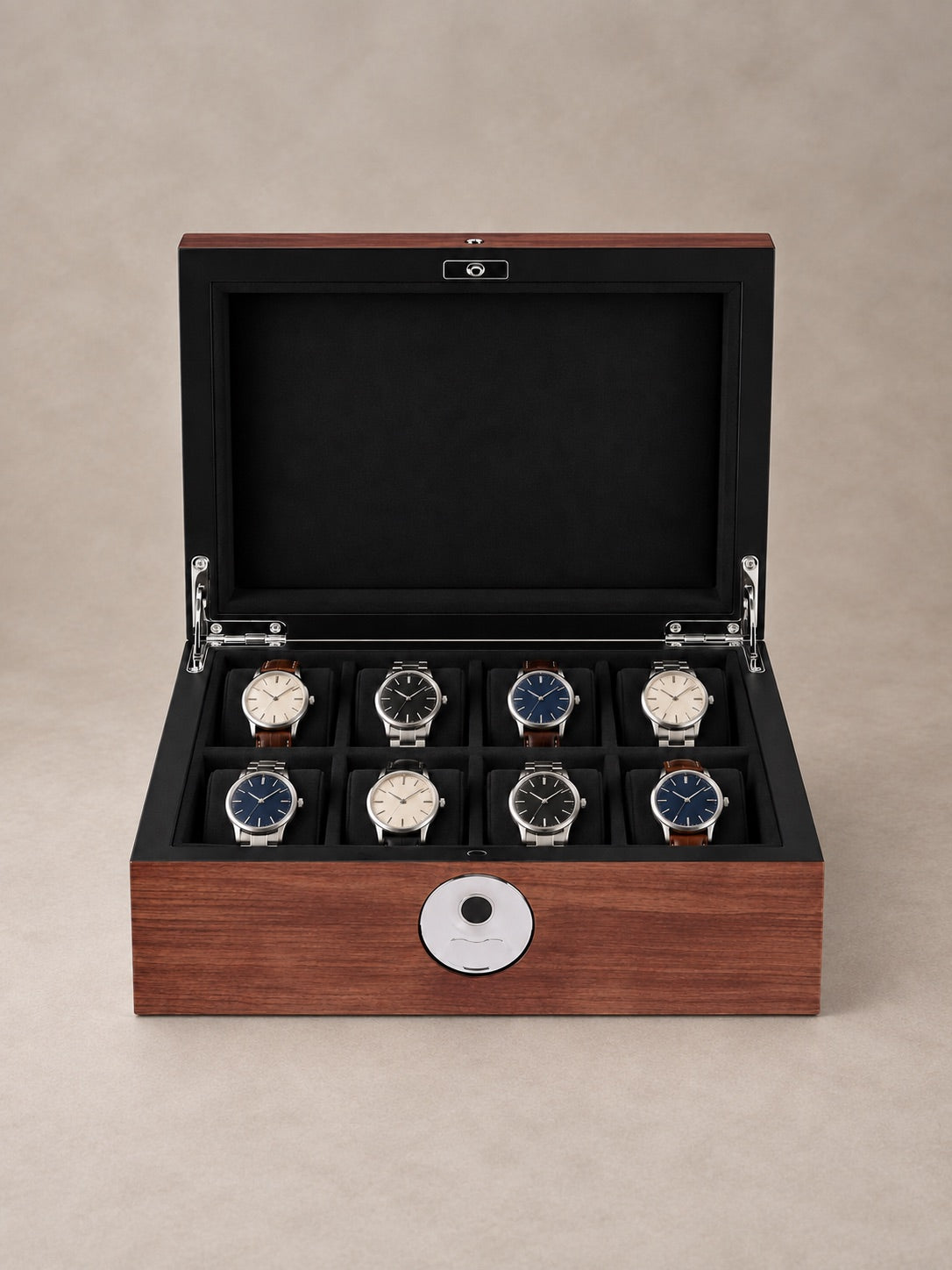 Coffret Kensington 8 bois ouvert, deux rangées de quatre coussins