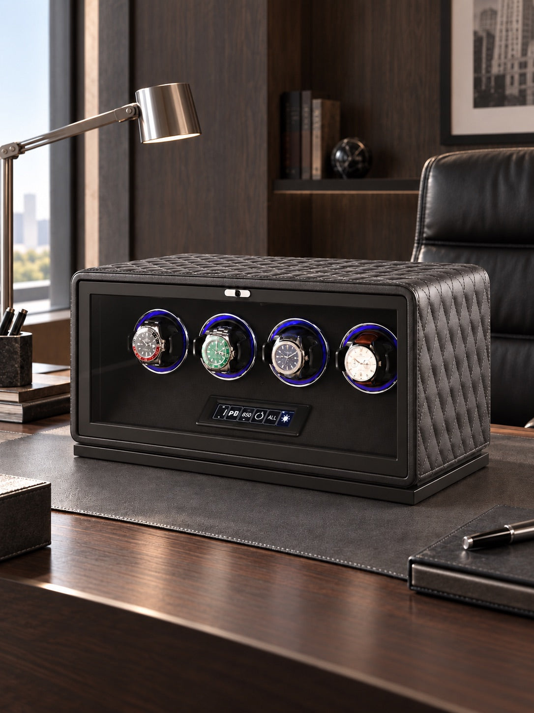 Remontoir Mayfair 4 anthracite dans un bureau aux boiseries sombres