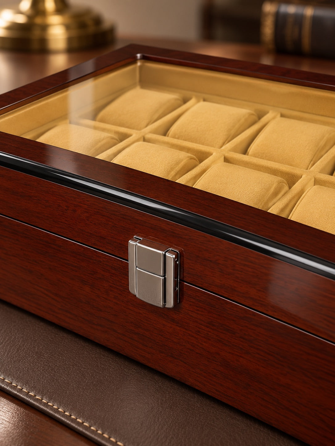 Détail du fermoir argenté du coffret Windsor 8