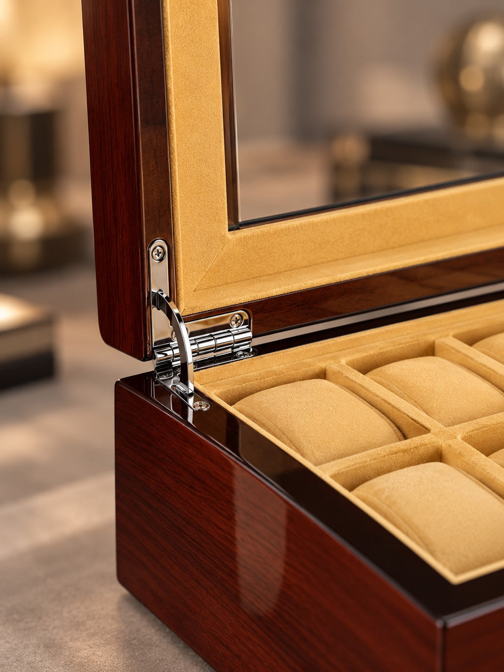 Détail de la charnière du coffret Windsor 8