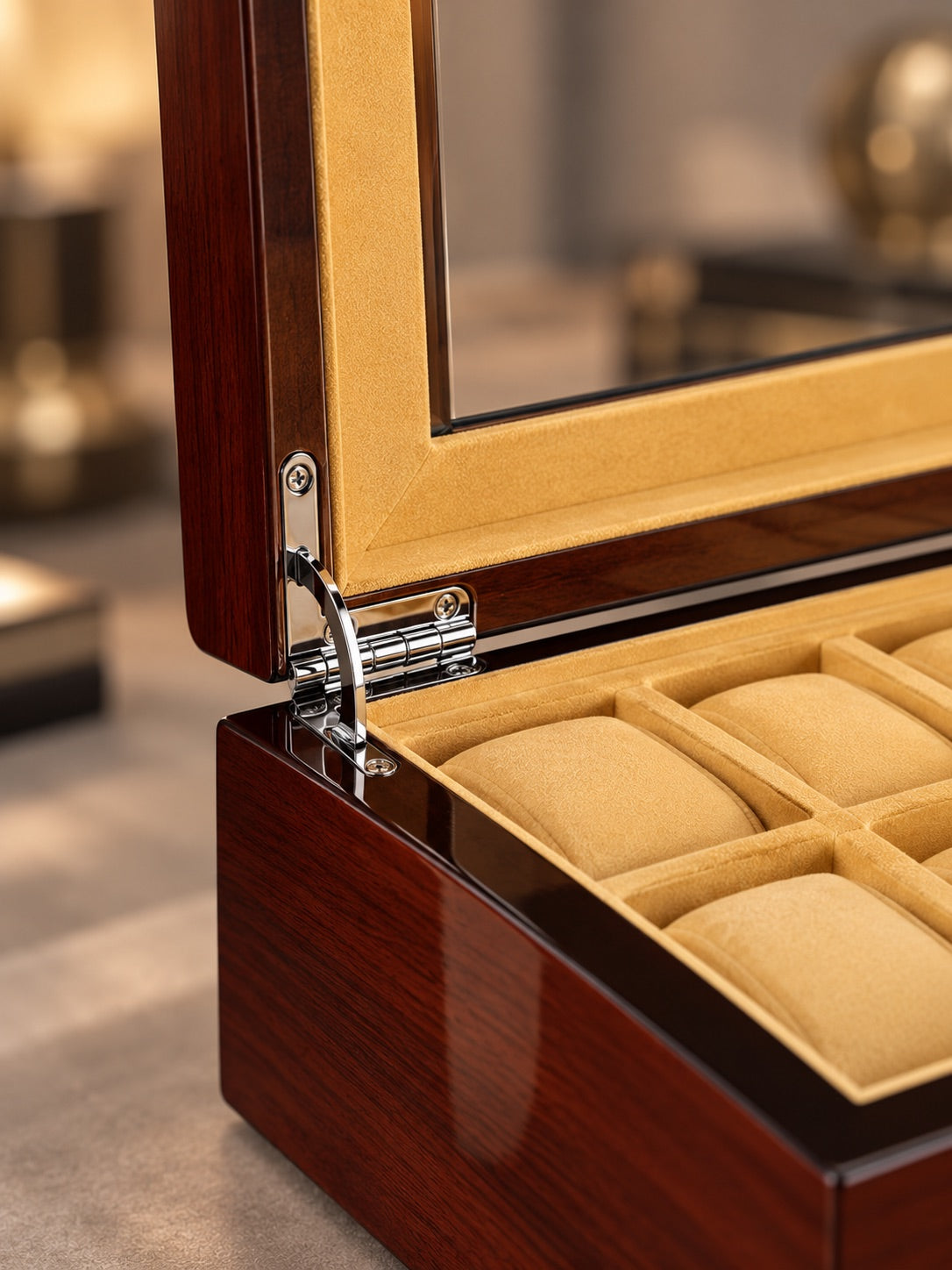 Détail de la charnière du coffret Windsor 8